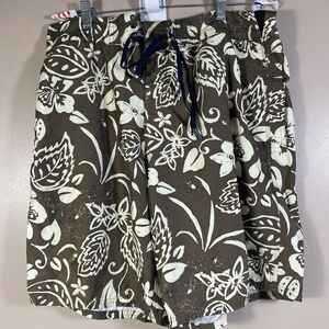 Nat Nast Swim Trunks Mens 36 Brown Board Shorts  Tropical Island Print